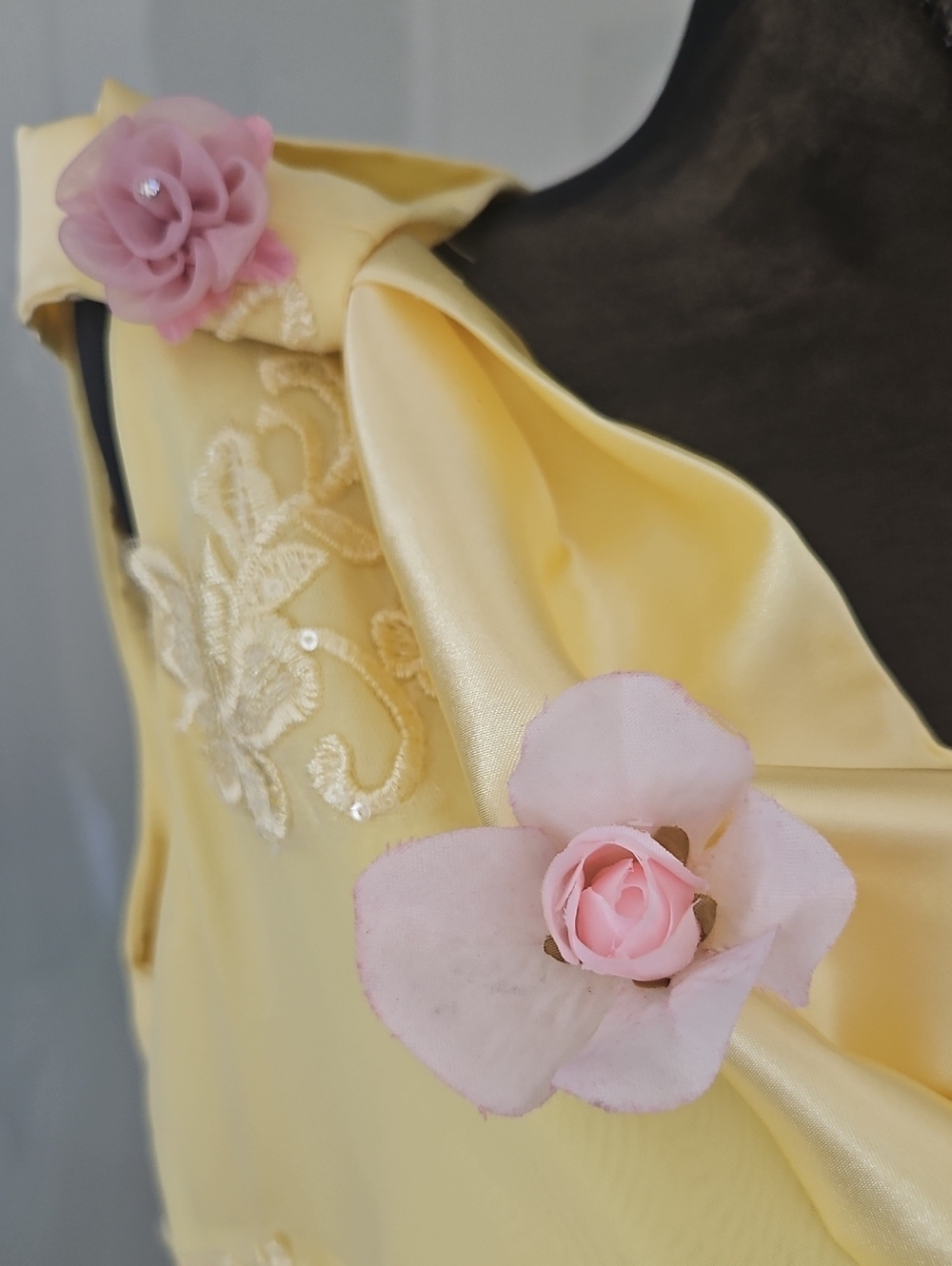 Belle Inspired Costume Set Ucycled Yellow Chiffon Midi Gown Size L - Picture 14 of 14